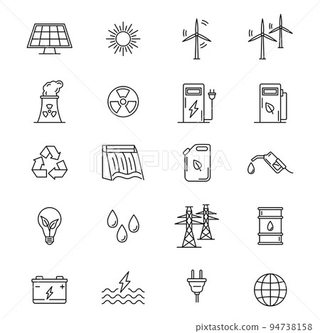 Set of energy and alternative renewable energy sources icons. Vector illustration Set of energy and alternative renewable energy sources icons. Vector illustration 94738158