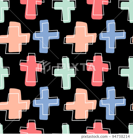 Seamless pattern with multi-colored crosses in linear style Seamless pattern with multi-colored crosses in linear style 94738214