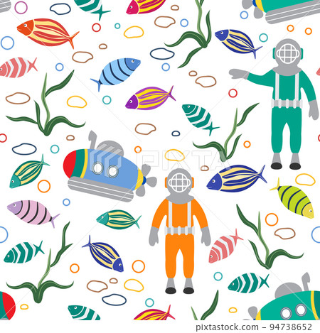 Childish Marine Pattern Diver Submarine Underwater 94738652