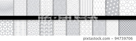 Geometric set of seamless gray and white patterns. Simpless vector graphics. Geometric set of seamless gray and white patterns. Simpless vector graphics. 94739706
