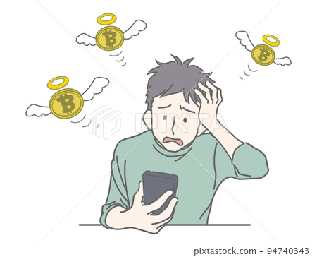 A young man holding his head after failing and losing in virtual currency A young man holding his head after failing and losing in virtual currency 94740343