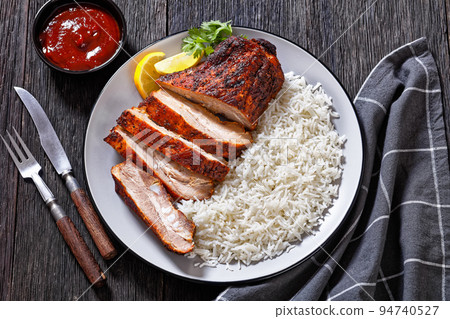 roast baby back pork meaty ribs with basmati rice roast baby back pork meaty ribs with basmati rice 94740527