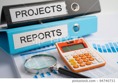 Salary, Employee. Binder data finance report business with graph analysis in office. 94740731