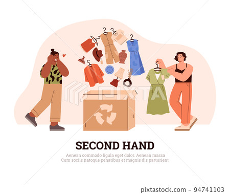 People put unnecessary clothes and decors in box to give to others flat style 94741103