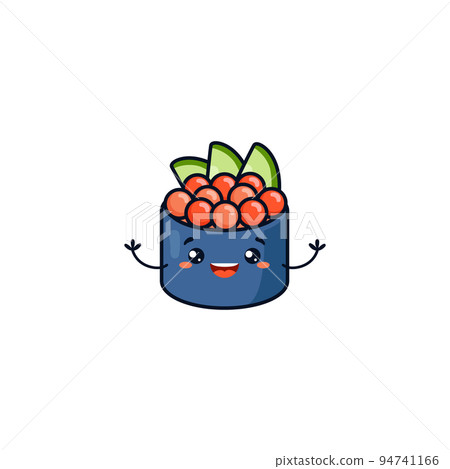 Happy kawaii sushi roll character with hands cartoon style Happy kawaii sushi roll character with hands cartoon style 94741166