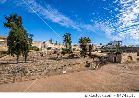 Arab Fortress Alcazaba near Guadiana river in Merida, Spain 94742115
