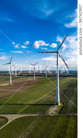Wind Farm With Wind Turbines In Agricultural Landscape in Austria 94742907