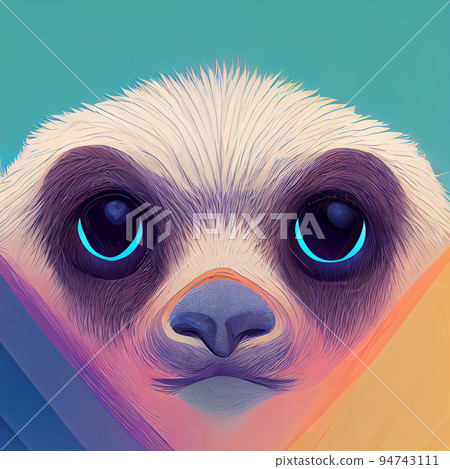 Cute sloth face. Illustrative artistic head of a sloth. Closeup cute colorful sloth portrait. Digital illustration. 94743111