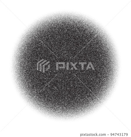 Grain circle gradient. Stippled round shape. Radial stochastic dotwork texture. Random grunge noise background. Black dots sphere. Halftone vector Grain circle gradient. Stippled round shape. Radial stochastic dotwork texture. Random grunge noise background. Black dots sphere. Halftone vector 94743179