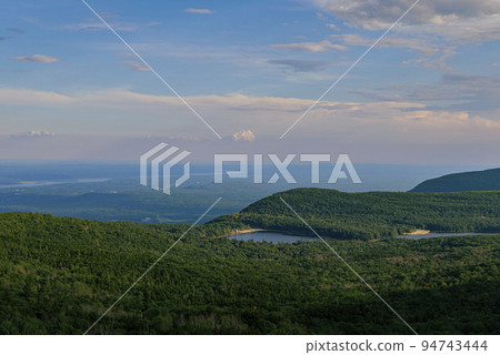Panoramic view of Catskill mountains. North-South Lake and Hudson river are in the background.  94743444