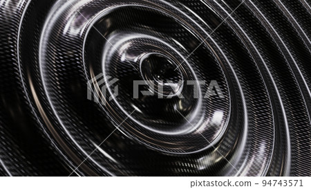 DOF perspective camera realistic abstract 3D illustration of the radial waving carbon fiber surface rendered as background 94743571