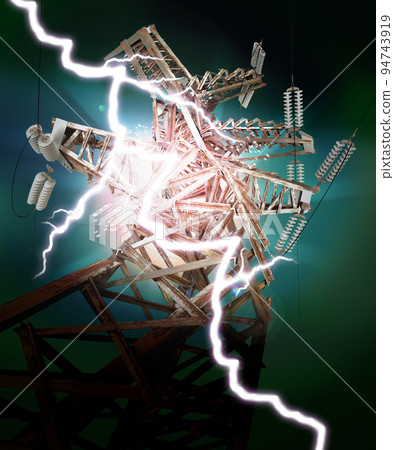 High voltage post. Lightning strike-插圖素材 [94743919] - PIXTA圖庫