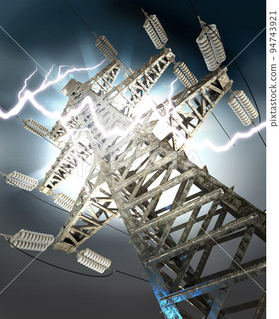 Lightning strike. High-voltage tower Lightning strike. High-voltage tower 94743921