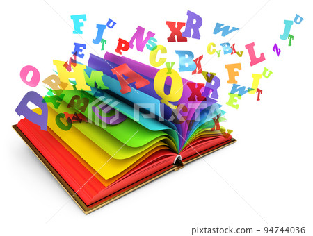 Letters flying out of an open book. Magic book Letters flying out of an open book. Magic book 94744036