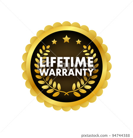 Flat banner with red lifetime warranty. Flat vector illustration character Flat banner with red lifetime warranty. Flat vector illustration character 94744388
