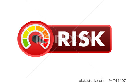 Risk icon on speedometer. High risk meter. Vector stock illustration. Risk icon on speedometer. High risk meter. Vector stock illustration. 94744407