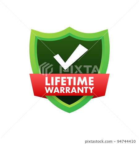 Flat banner with red lifetime warranty. Flat vector illustration character Flat banner with red lifetime warranty. Flat vector illustration character 94744410