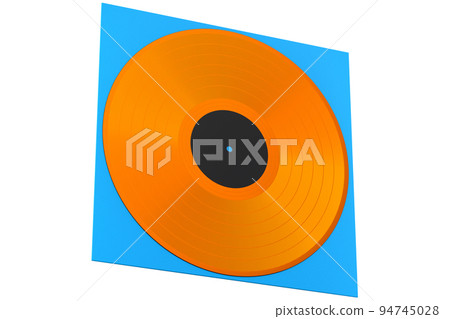 Black vinyl LP record with cover isolated on white background. Black vinyl LP record with cover isolated on white background. 94745028