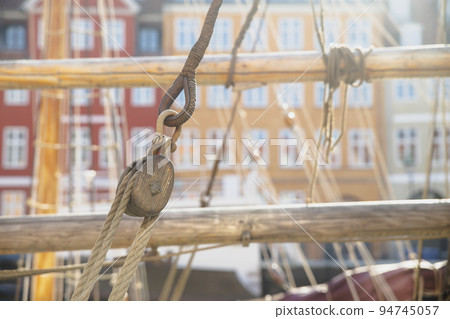 Rigging on an old sailing ship in Denmark Rigging on an old sailing ship in Denmark 94745057