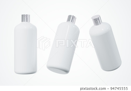 Different views of plastic shampoo bottle 3D render isolated on white background, cosmetic hair care product design concept and branding ready mockup Different views of plastic shampoo bottle 3D render isolated on white background, cosmetic hair care product design concept and branding ready mockup 94745555