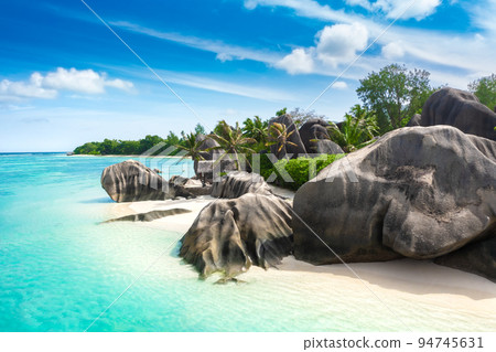 Anse Source D'Argent - the most beautiful beach of Seychelles. La Digue Island, Seychelles Anse Source D'Argent - the most beautiful beach of Seychelles. La Digue Island, Seychelles 94745631