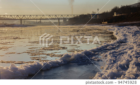 Autumn ice drift on the Lena River in the city of Ust-Kut, Irkutsk region. Autumn ice drift on the Lena River in the city of Ust-Kut, Irkutsk region. 94745928