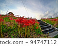 stairs and red spider lily 94747112