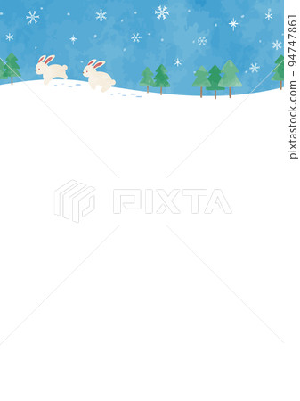 Warm and cute hand-painted rabbit and winter landscape 94747861