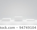 Three white podiums 3d rendering for cosmetic product  presentation. abstract background. modern design. 3d illustration 94749104