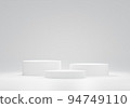 Three podium arranged in ranking ladder white background. Product display stand or product presentation. mock up minimal design 3D rendering 94749110