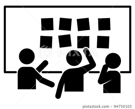 Images of the KJ method, sticky note work, design thinking, brainstorming, etc. 94750103