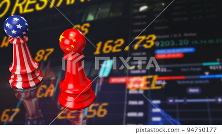The Usa and china chess on business chart background  3d rendering 94750177