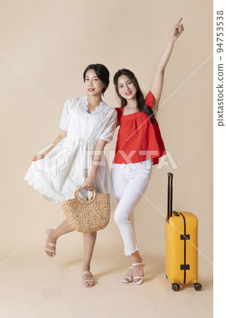 summer vacation trip with friends concept series_korean beautiful asian young women happy with carrier 94753538