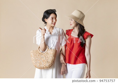 summer vacation trip with friends concept series_korean beautiful asian young women crossing arms 94753757
