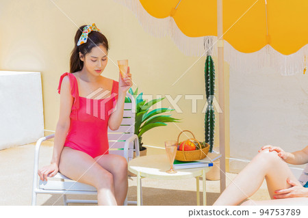 summer vacation trip with friends concept series_korean beautiful asian young women holding Champagne glasses summer vacation trip with friends concept series_korean beautiful asian young women holding Champagne glasses 94753789