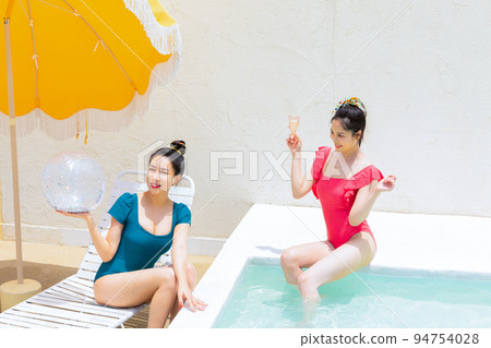 summer vacation trip with friends concept series_korean beautiful asian young women playing in the water summer vacation trip with friends concept series_korean beautiful asian young women playing in the water 94754028