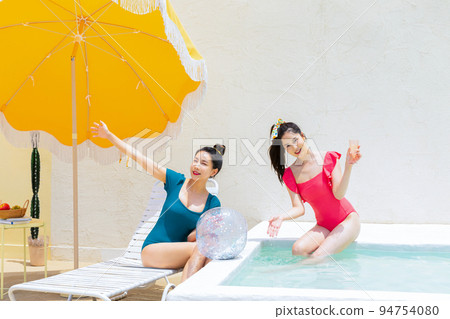 summer vacation trip with friends concept series_korean beautiful asian young women playing in the water summer vacation trip with friends concept series_korean beautiful asian young women playing in the water 94754080