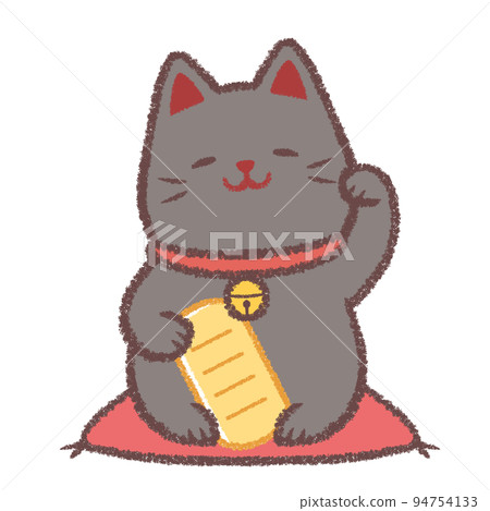 黑招手貓歪著頭和墊子 94754133