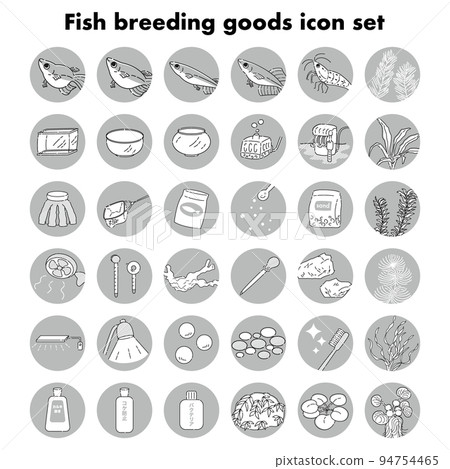 Fish breeding goods icon set (black and white) 94754465