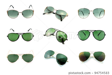 Group of beautiful sunglasses isolated on white background. Costume Fashion. 94754583