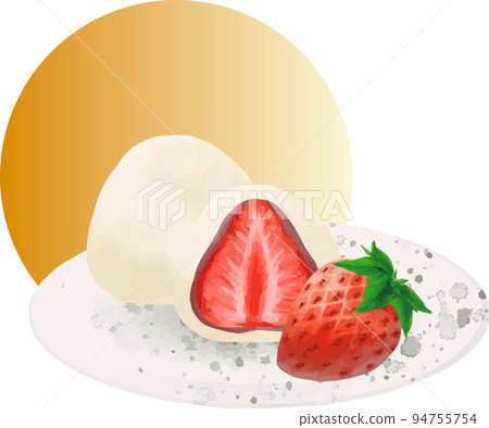 Japanese confectionery strawberry daifuku watercolor hand drawn illustration material 94755754