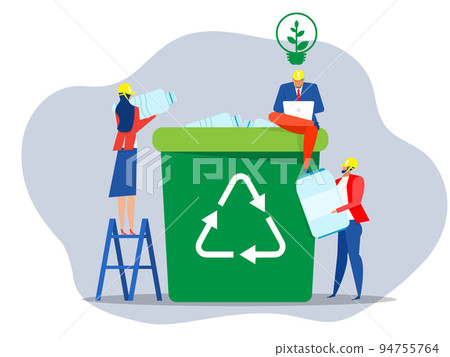 Team People sort waste for recycling Put plastic bottle and throwing them into special trash bin Ecology concept. Clean planet garbage recycling and saving the planet concept.Flat vector illustration Team People sort waste for recycling Put plastic bottle and throwing them into special trash bin Ecology concept. Clean planet garbage recycling and saving the planet concept.Flat vector illustration 94755764
