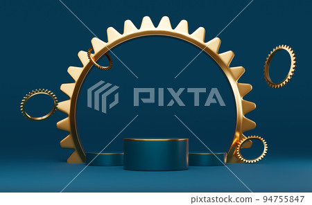 cylinder podium empty and gear with geometric shapes in blue composition for modern stage display and minimalist mockup ,abstract showcase background ,Concept 3d illustration or 3d render cylinder podium empty and gear with geometric shapes in blue composition for modern stage display and minimalist mockup ,abstract showcase background ,Concept 3d illustration or 3d render 94755847