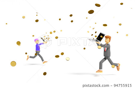cartoon character businessman running to collect coins with computer laptop isolated on white background ,3d render cartoon character businessman running to collect coins with computer laptop isolated on white background ,3d render 94755915
