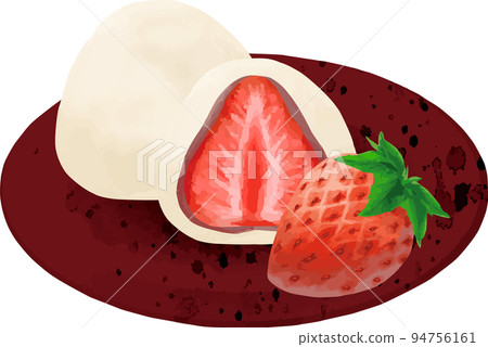 Japanese confectionery strawberry daifuku watercolor hand drawn illustration material 94756161