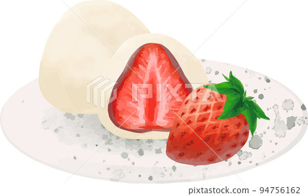 Japanese confectionery strawberry daifuku watercolor hand drawn illustration material Japanese confectionery strawberry daifuku watercolor hand drawn illustration material 94756162