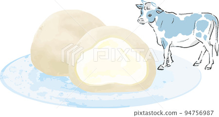 Japanese confectionery cream daifuku watercolor hand drawn illustration material 94756987