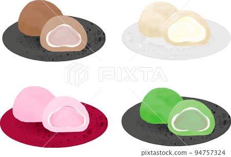 Japanese confectionery cream daifuku set watercolor hand-painted illustration material 94757324