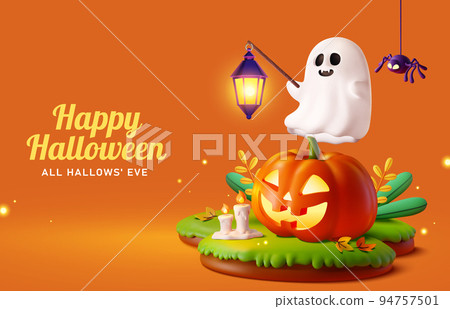3D Cute orange Halloween banner 94757501