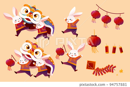 CNY rabbits lion dance set 94757881